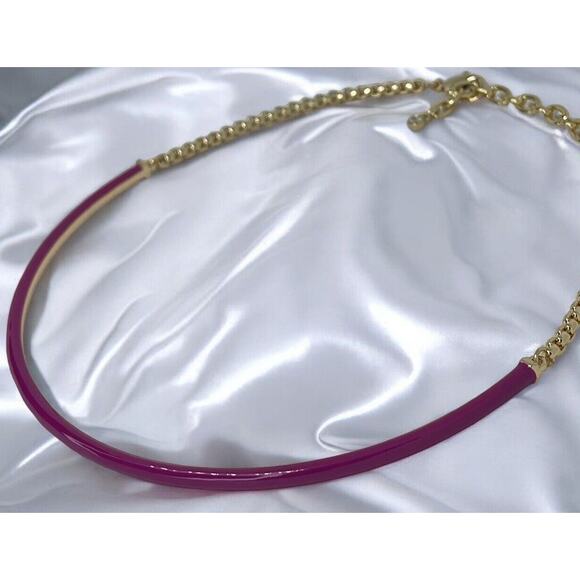 Gold Tone Collar Necklace Enamel Chain Choker Stylish Stunning Shiny Elegant NWT - Picture 2 of 16